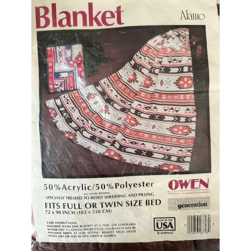 VTG NOS Owen blanket acrylic Aztec design 72x90